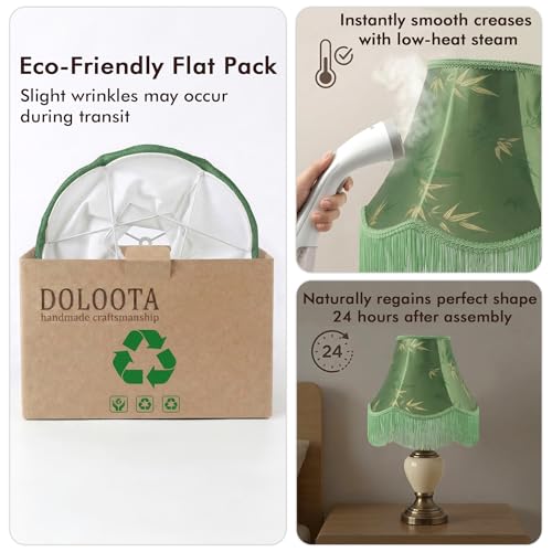 Green Bell Fringe Lamp Shades Set of 2 (Green Tassels — 2 Packs / Medium — 6" x 13" x 10.6")