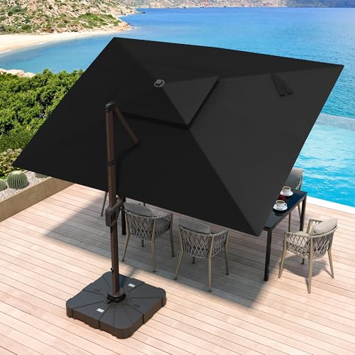 10x13 FT Cantilever Offset Patio Umbrella with Lights (Black)