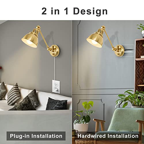 Plug in Wall Sconces Set of Two with Remote (Gold-2 PACK(Bulbs+Remote))