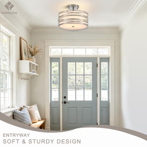Modern Linen Semi Flush Mount Ceiling Light Fixture