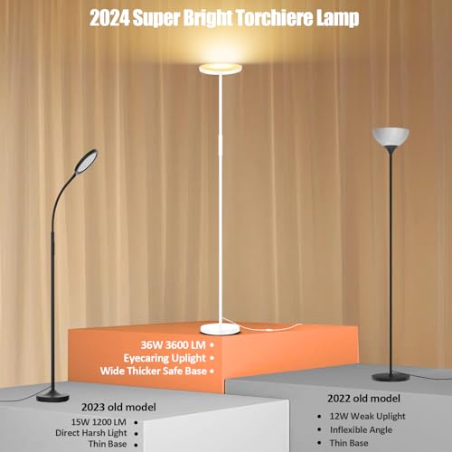 Floor Lamp Upgraded 40W 4000LM Super Bright Torchiere LED Floor Lamps for Living Room (40W White)