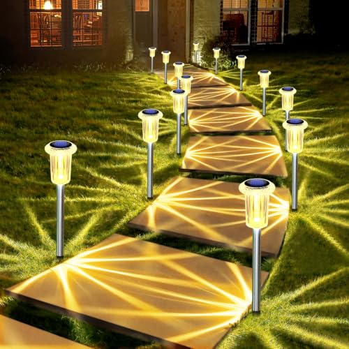 Solar Lights Outdoor Pathway Lights LED Waterproof Acrylic Lamp Head Stainless Steel Stake for Yard Garden Landscape Path Walkway Driveway Patio Lawn