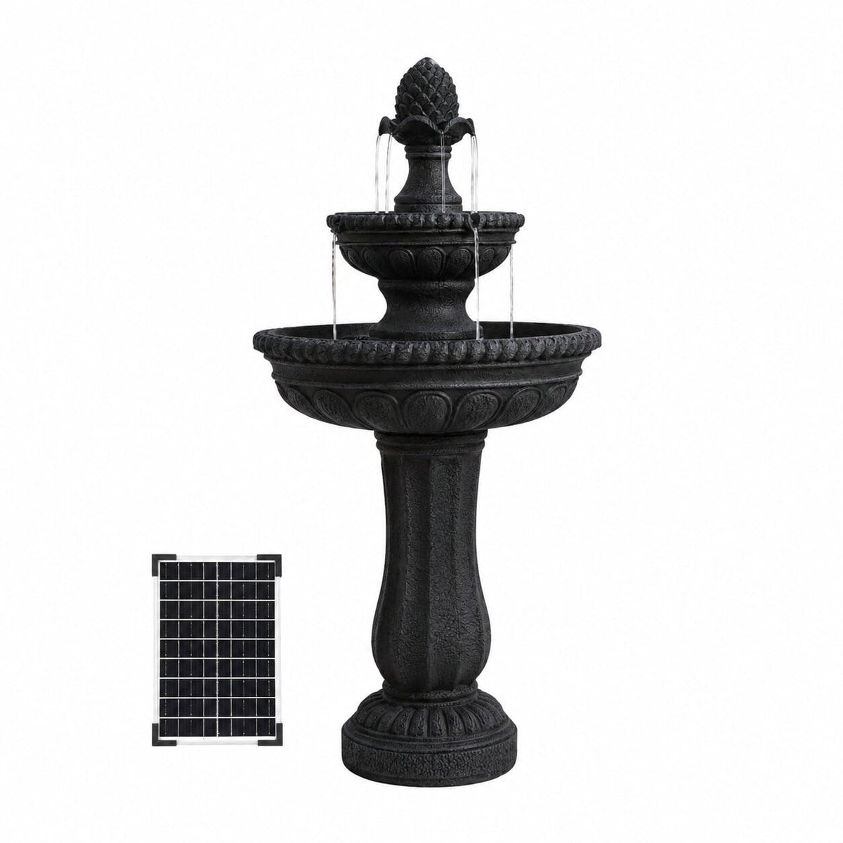 39" 2 Tier Outdoor Freestanding Solar Water Fountain (Black / 39" Height)