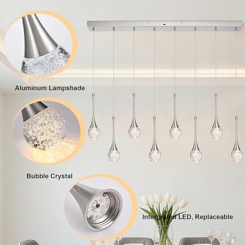 8 Light Rectangle Brushed Nickel Crystal Chandelier (Brushed Nickel / Pendant 8-Light)