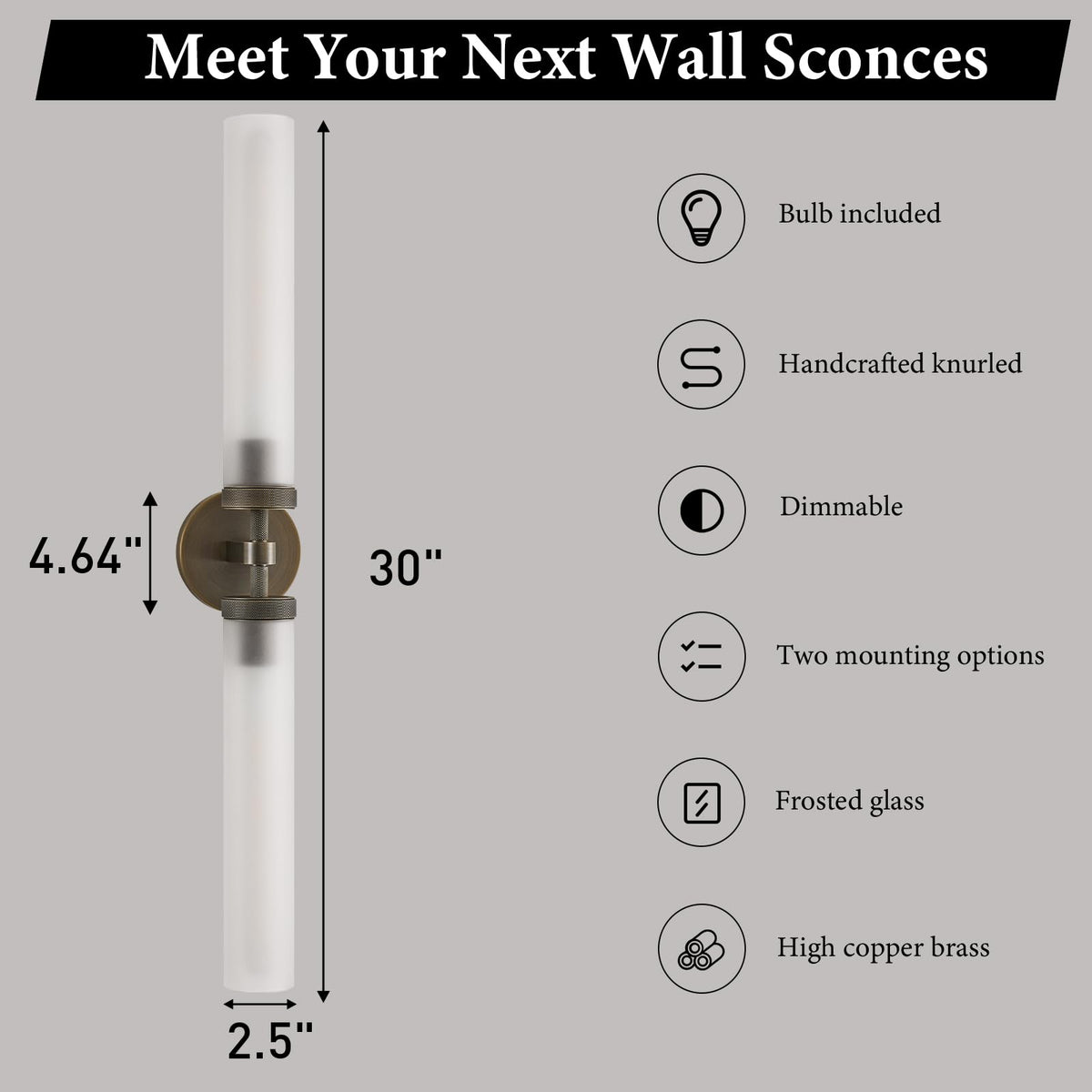 Antique Brass Bathroom Wall Sconce (Antique Brass-Frosted Glas / 2 Pack)