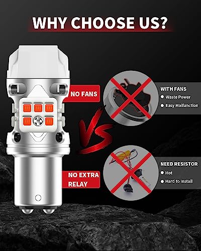 T3 1157 LED Bulb Amber Built In Resistor Yellow Turn Signal CANBUS Error Free 500% Bright Blinker 1157A 1157NA 2057 2357 2357A 7528 1034 BAY15D Front DRL Parking Light Anti Hyper Flash (Amber / 1157)