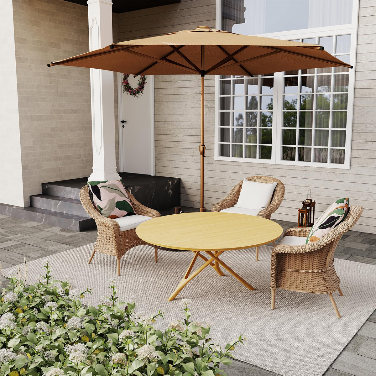 11FT Outdoor Patio Umbrella Outdoor Table Umbrella with Crank Market Umbrella 6 Sturdy Ribs UV Protection Waterproof and Push Button Tilt for Garden Deck Backyard Pool (11 FT(6 Ribs) / Tan)