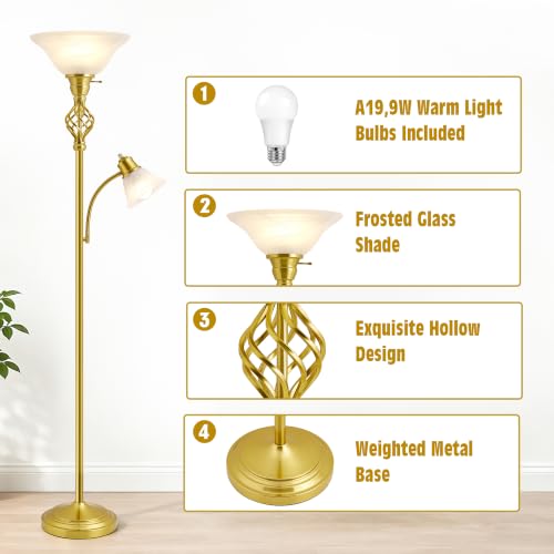 Torchiere Floor Lamp for Living Room (Gold 2)