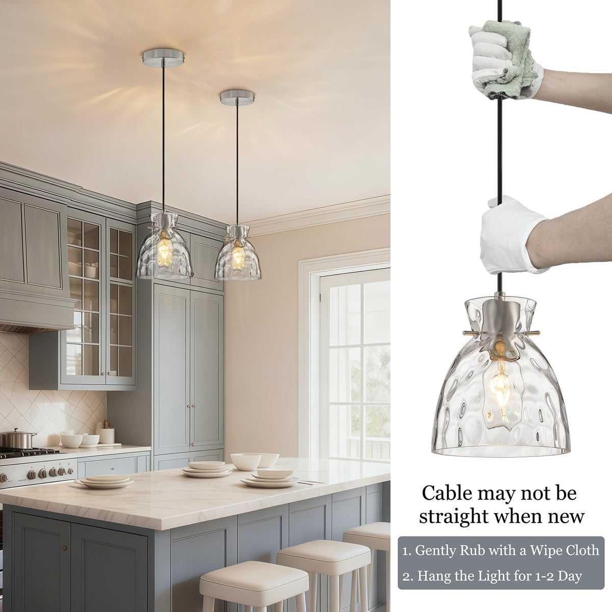 5.9" Mini Hammered Glass Pendant Lights Kitchen Island Brushed Nickel E26 (1-Pk Brushed Nickel / D5.9")