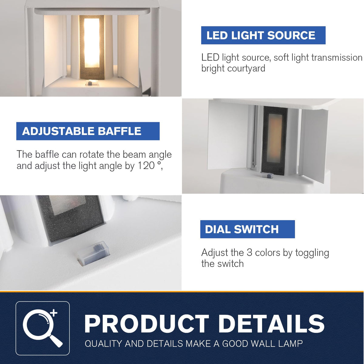 4 Pack LED 20W Outdoor Wall Lights Exterior (White-3 colors Adjustable / 4.72in.【4 Pack】)