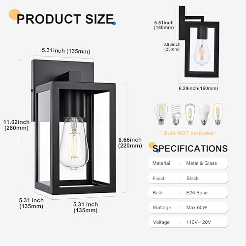 2 Pack Outdoor Wall Sconce (Black / 1-Light, 2-Pack)