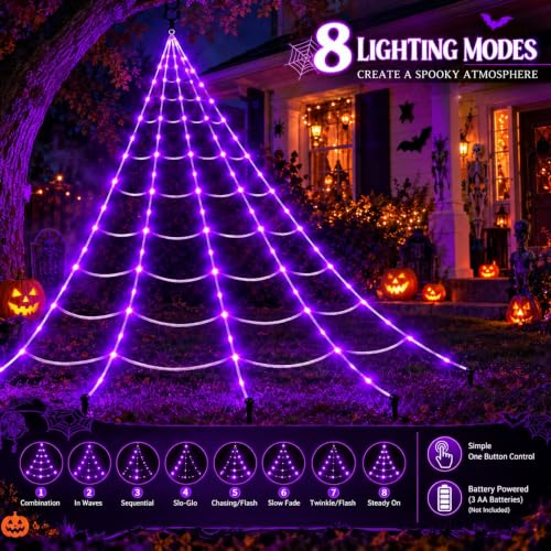 200 LED Halloween Spider Web Lights Purple Outdoor Light&Large Spider