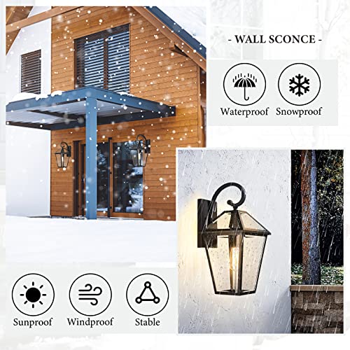 Large Outdoor Light Fixtures Wall Mount 21'' Waterproof Exterior Wall Lanterns with Glass (Black - 1 PACK / Large)