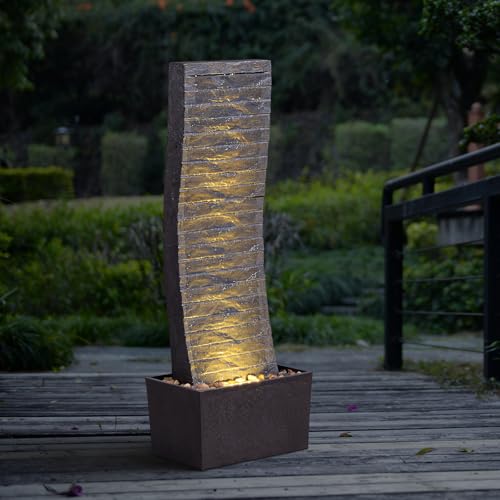 Outdoor Water Fountain (Grey Curved Faux Slate)