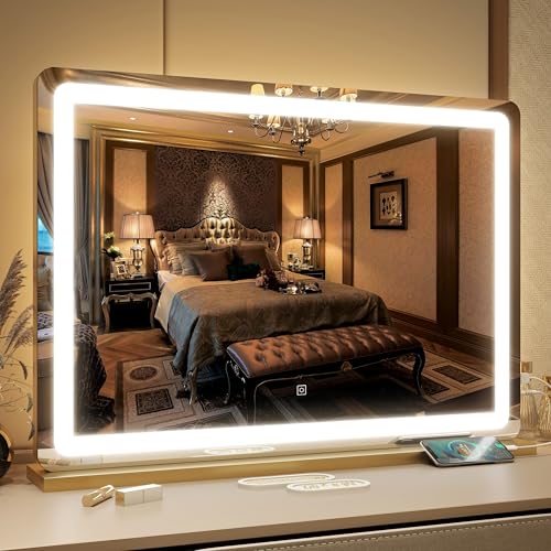 Vanity Mirror with Lights 32"x22" (Gold / 32"L x 22"W)