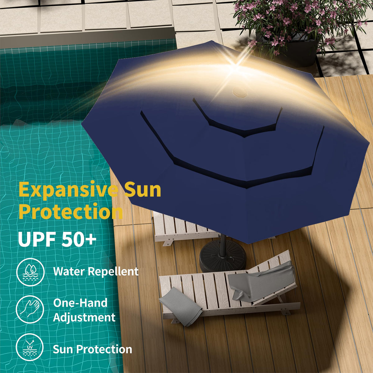 9ft 3 Tier Patio Umbrella with Solar Lights (Navy blue / 9 FT)