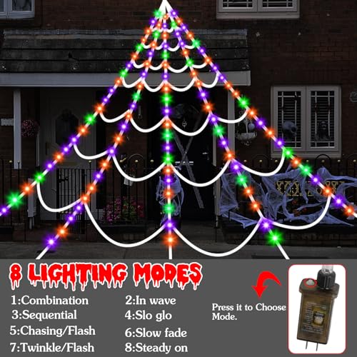 Light Up Halloween Spider Web (Purple, Orange, Green)