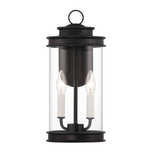 5-904-BK Englewood Traditional Vintage Coastal Clear Glass Outdoor Wall Lantern, 2-Light 80 Total Watts, 15" H x 7" W, Matte Black (15" Height)