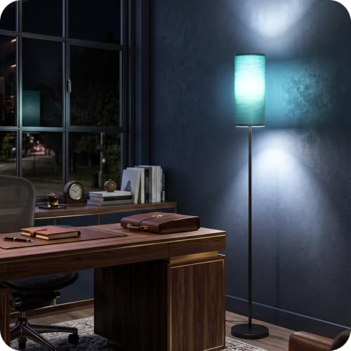 Slim Floor Lamp for Living Room with Magnetic Remote and Foot Switch (Teal and Black)