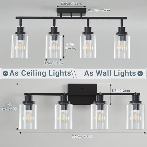 4 Light Kitchen Track Light Fixtures Ceiling Vanity Lights Black (Black / 4-Light)