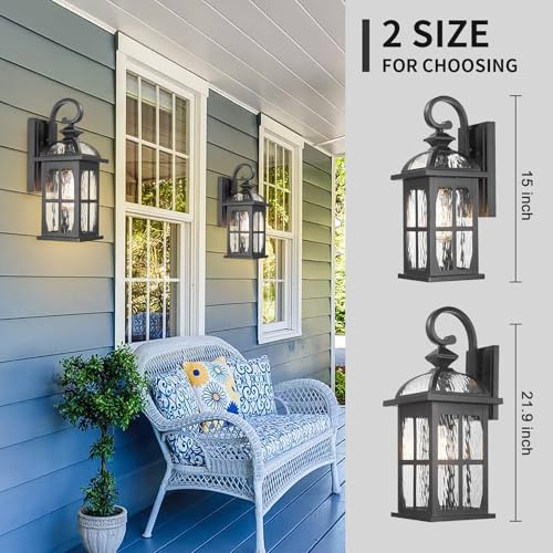2pcs Large Outdoor Wall Light (Black-Water Ripple Glass / Large-2 Pack)