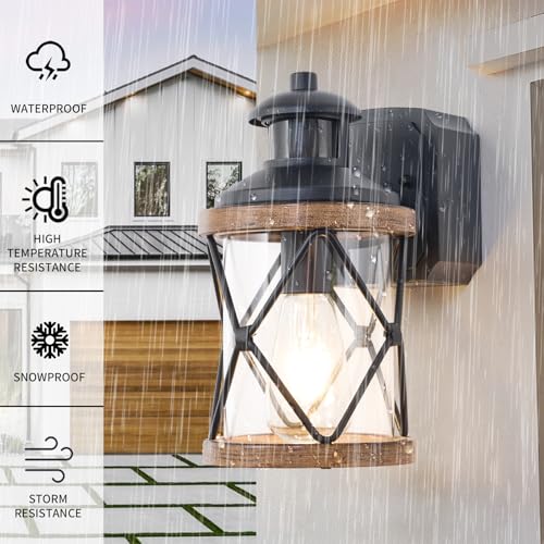 Dusk to Dawn Motion Sensor Outdoor Porch Light with GFCI Outlet (Brown / 2 Pack)