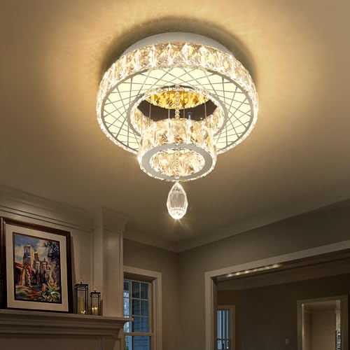 Chandelier Bedroom LED Light Modern Hallway Ceiling Lighting Fixtures for Kitchen Dining Room Kitchen Remote Dimmable Silver Lights (16 inch / Silver)