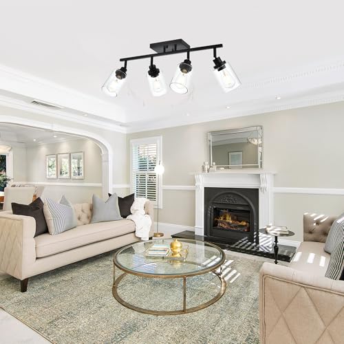 4 Light Track Lighting Kit Black Track Lighting Fixtures Bathroom Wall Sconces Ceiling Mount Kitchen Tracking Lights (Black / 4-Light)