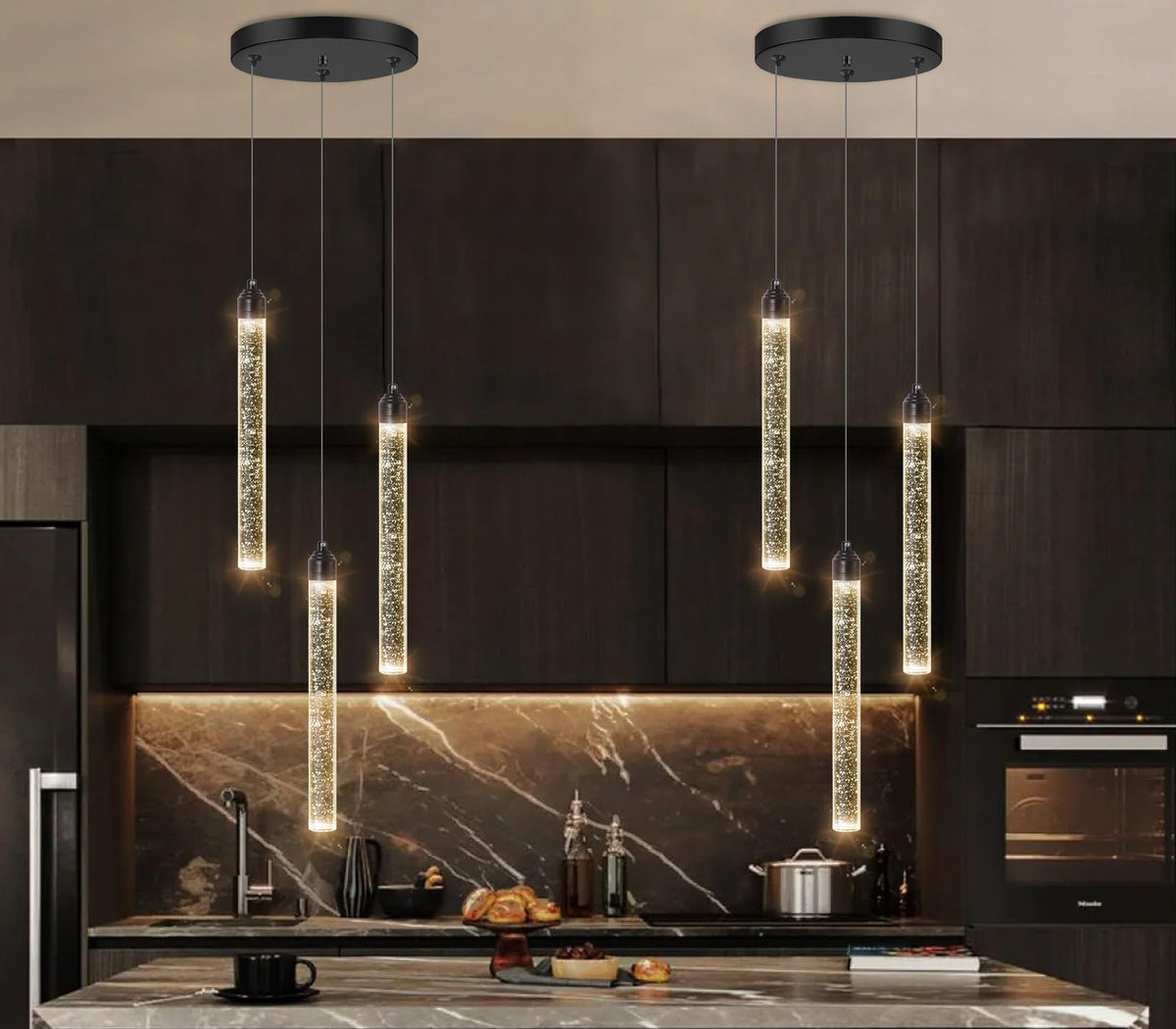3 Light Black Pendant Lighting Mini Chandelier for Kitchen Island Modern Crystal LED Pendant Light Adjustable Dimmable Pendant Light Fixture for Dinning Room Bedroom Ceiling Hanging Lights 2700K 6000K (3 lights / Black)