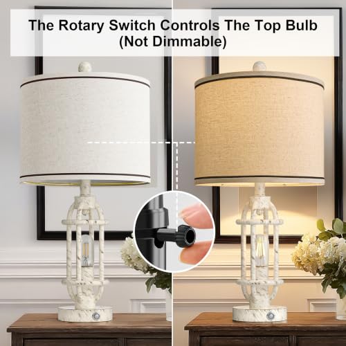 23.75'' Table Lamps Set of 2 for Living Room Bedroom Industrial Farmhouse Metal Touch Lamps with USB A+C Ports (23.75'' White - Set of 2)