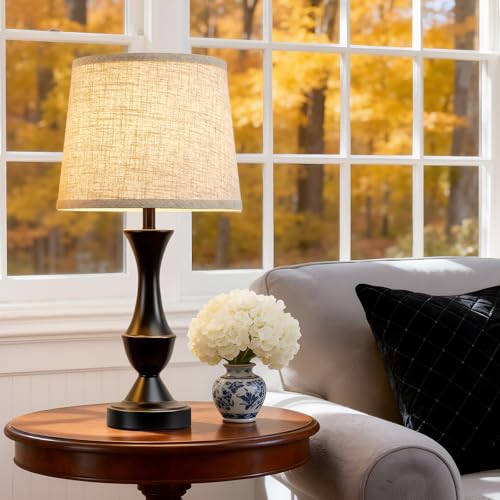 Table Lamp Set of 2 (Black Base+Beige lampshade / 19 in)