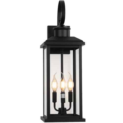 24" Extra Large Outdoor Wall Light Fixture Modern Porch Lantern (Black / No Sensor)