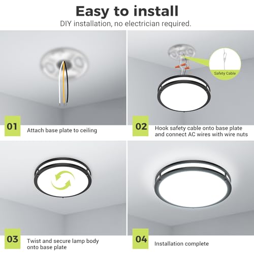 2 Pack Flush Mount Ceiling Light Fixture (Black / 16Inch-2packs)
