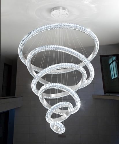 47" 6 Ring Crystal Chandelier Modern LED Dimmable Ring Pendant Light Chandelier for Dining Room Living Room Silver (Silver / 6 Ring Round 47")