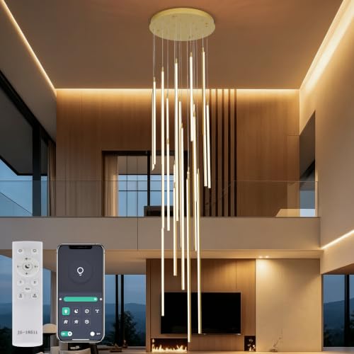 Modern LED Chandelier Clustered Led Pendant Light 12 Lights Dimmable High Ceiling Large Hanging Lighting Fixture for Loft Villa Living Room Stairs Foyer Chandelier