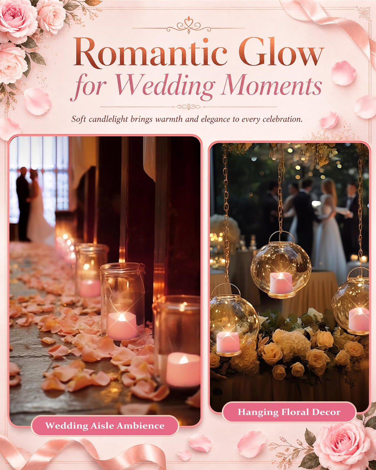 Pink Flameless Battery Tea Light Candles - 12 Pack