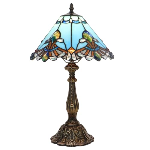 Tiffany Table Lamp Stained Glass Bedside Reading Light W12H19 inch (Sapphire Baroque Style)