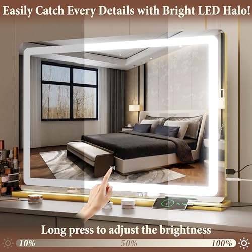 Vanity Mirror with Lights 32"x22" (Gold / 32"L x 22"W)