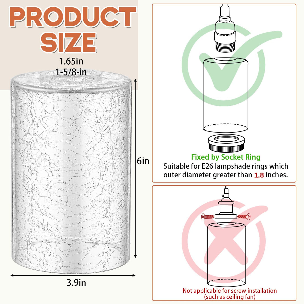 6 Pcs Clear Crackle Glass Lamp Shade 1 (Clear / Crackle)