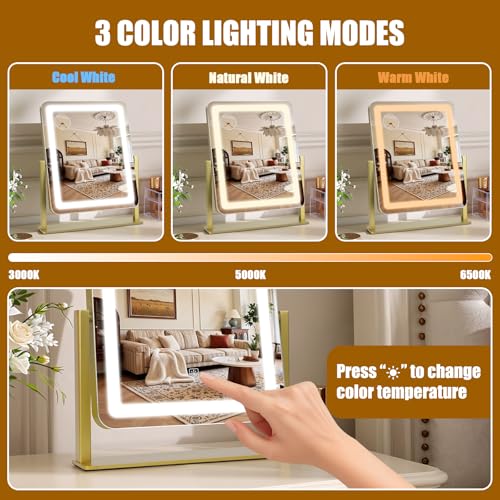 Vanity Mirror with Lights (Gold / 12.2"L x 15"W)