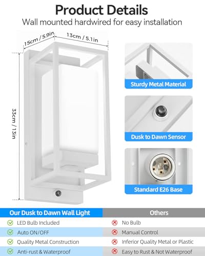 Dusk to Dawn Outdoor Wall Lights 2 Pack (White)