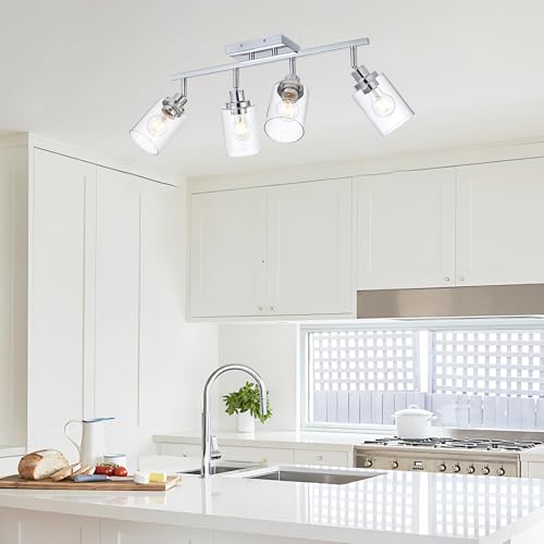 4 Light Track Lighting Kit Ceiling Kitchen Track Lighting Fixtures Chrome Bathroom Vanity Wall Lights with Clear Glass Multi (Chrome / 4-Light)
