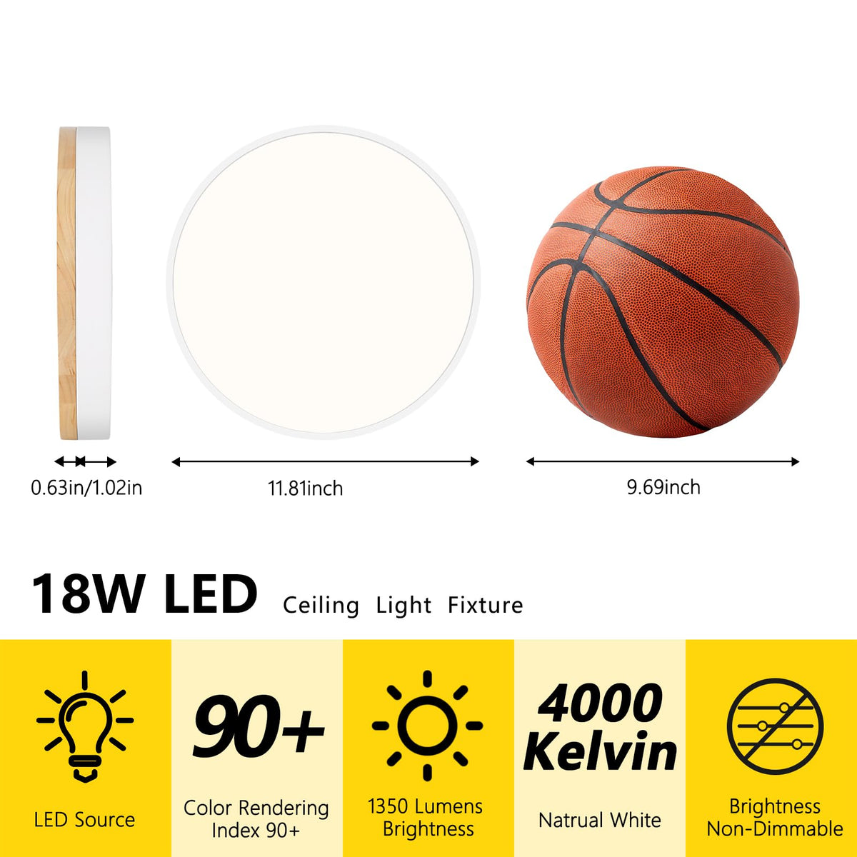 Modern Wood White Flush Mount Ceiling Light 11.81 Inch (White- Non-dimmable / 11.81 Inch)