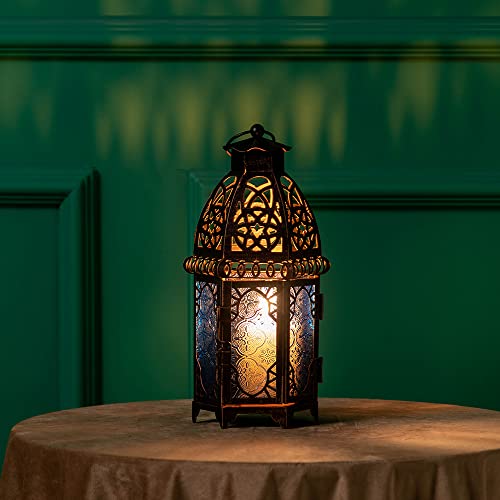 Vintage Candle Lantern (Large / Blue - 12.8''h)