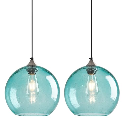 Aqua Pendant Lights Kitchen Island 2 Pack (Light Blue / L - 9.84 in)