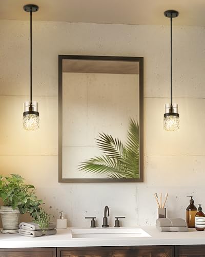 2 Pack Pendant Lights (Black -Hammered Glass / 5" Hammered Glass, 2-Pack)
