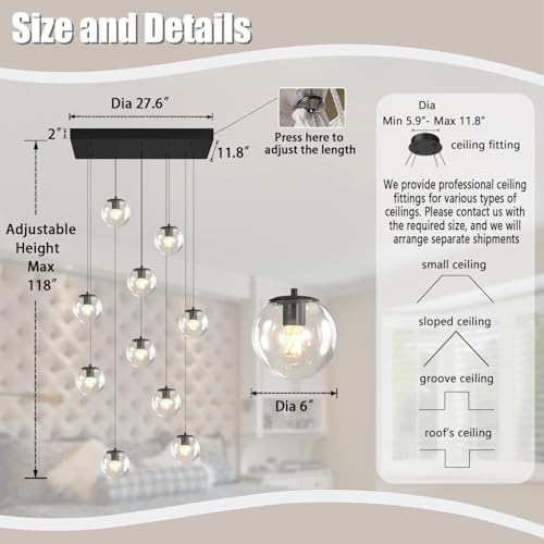 Modern Rectangular Chandelier (Black-Clear / Rectangle 10-Light)
