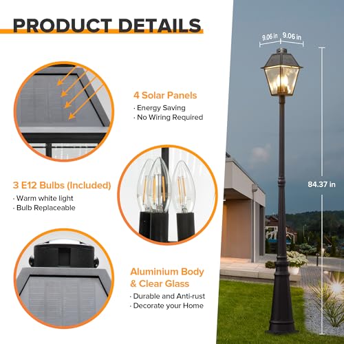 400 Lumen Outdoor Solar Lamp Post Light with Motion Sensor (Head+Post)