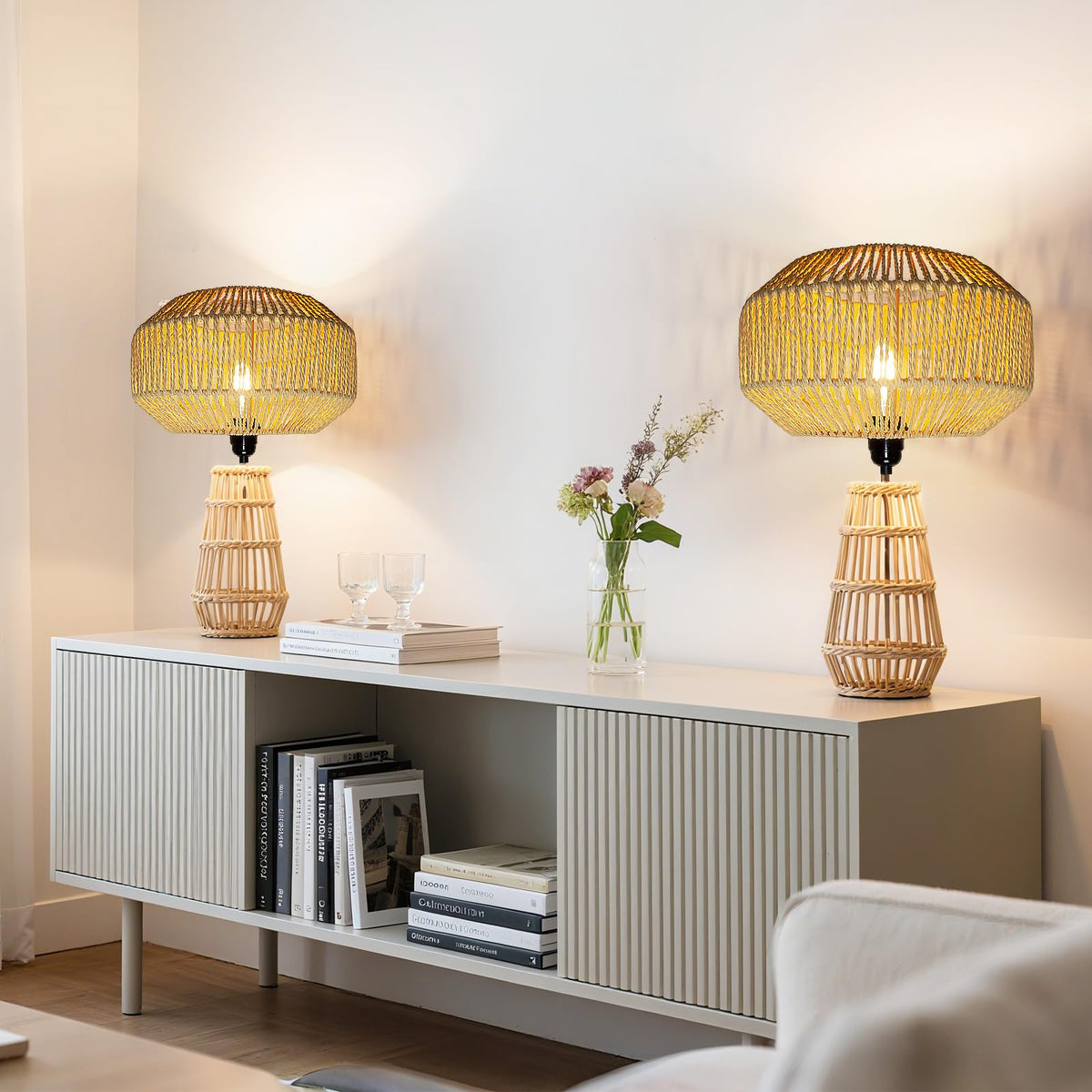 Hanging Light Rattan Lamp Shades Boho Lamp Shades (11.8 Inch-Pumpkin Shade)