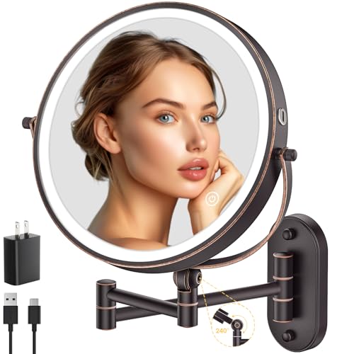 9" Wall Mounted Lighted Makeup Mirror (Bronze)